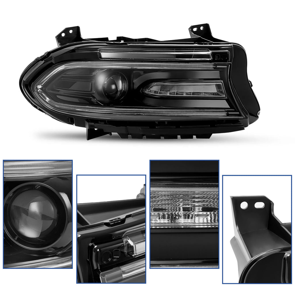Pair LED DRL Projector Headlights Assemblies for Dodge Charger 2015-2023 LH+RH