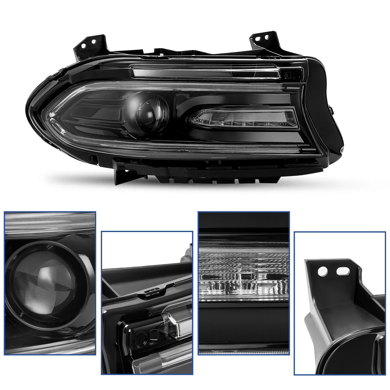 Pair LED DRL Projector Headlights Assemblies for Dodge Charger 2015-2023 LH+RH