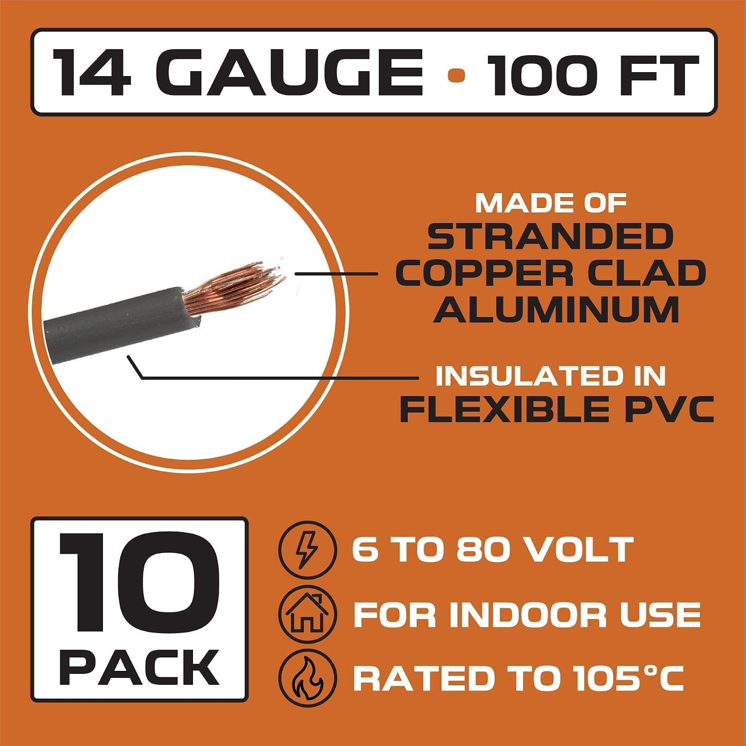 1000 Ft 14 Gauge Primary Automotive Wire - 10 Roll Assortment Pack - 100 Ft of Copper Clad Aluminum Wire per Roll - for Home or Automotive