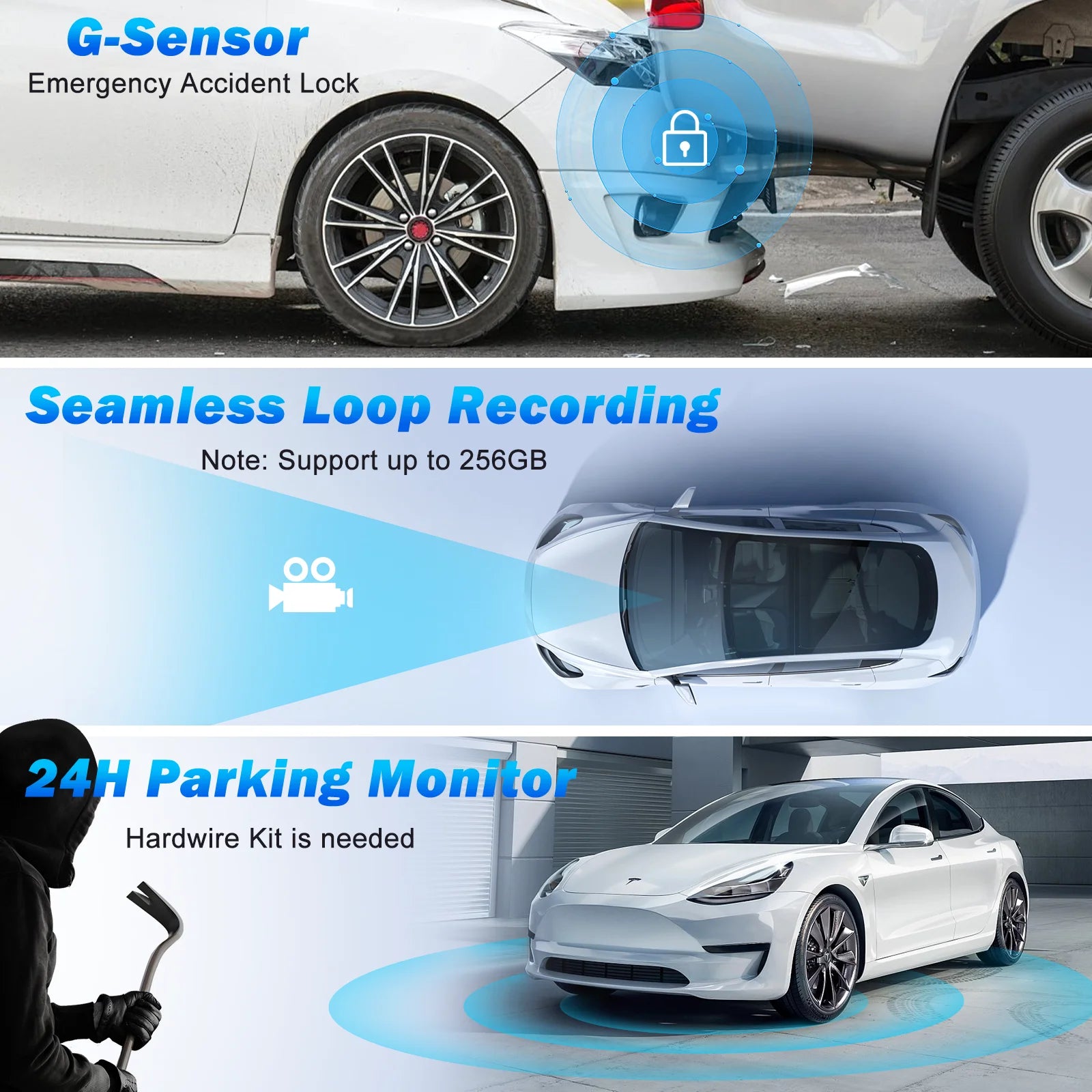 Dash Cam Front and Rear, 4K Full HD Dash Camera with Built-In Wifi GPS, Super Night Vision, WDR, 24H Parking Mode, 32GB Card Included