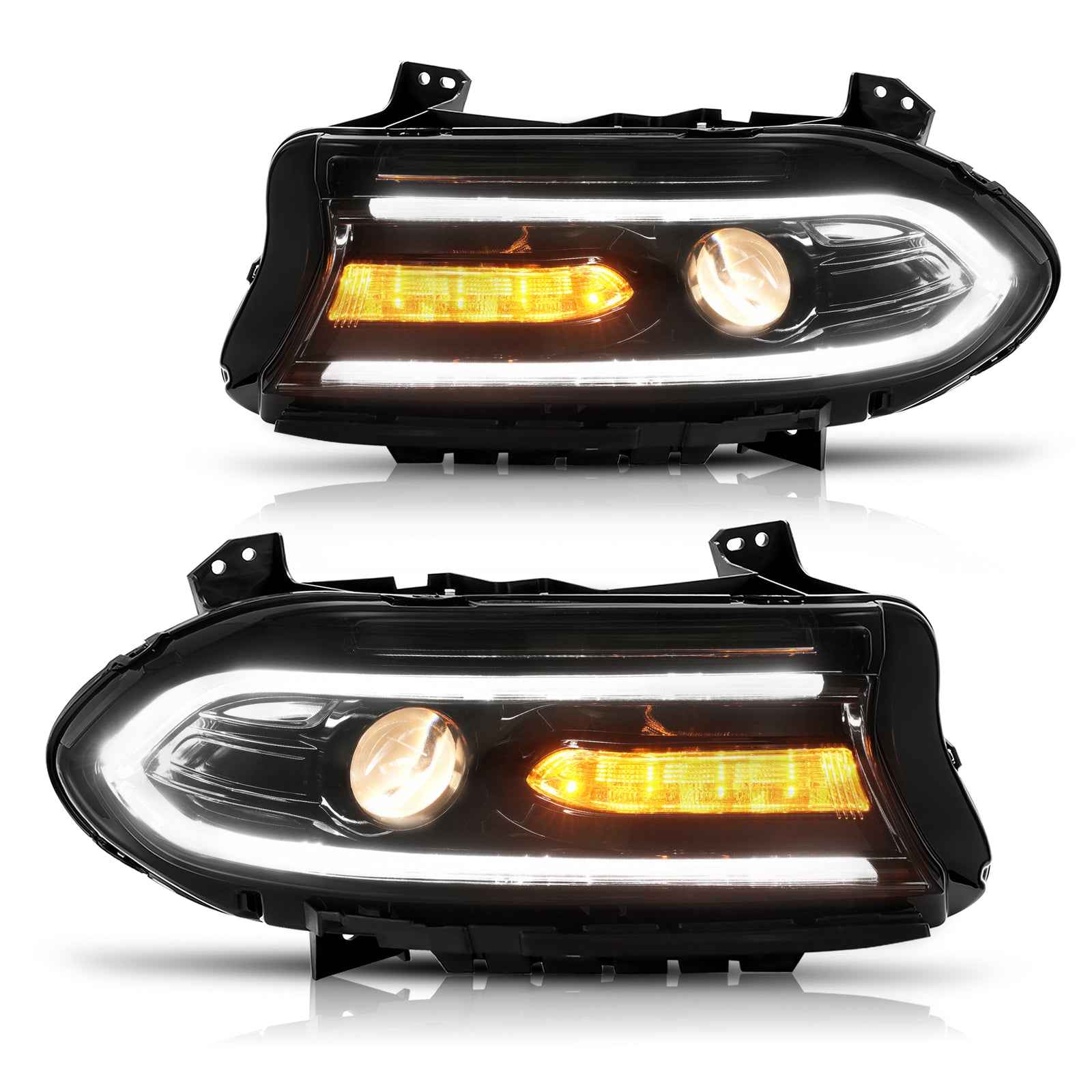 Pair LED DRL Projector Headlights Assemblies for Dodge Charger 2015-2023 LH+RH