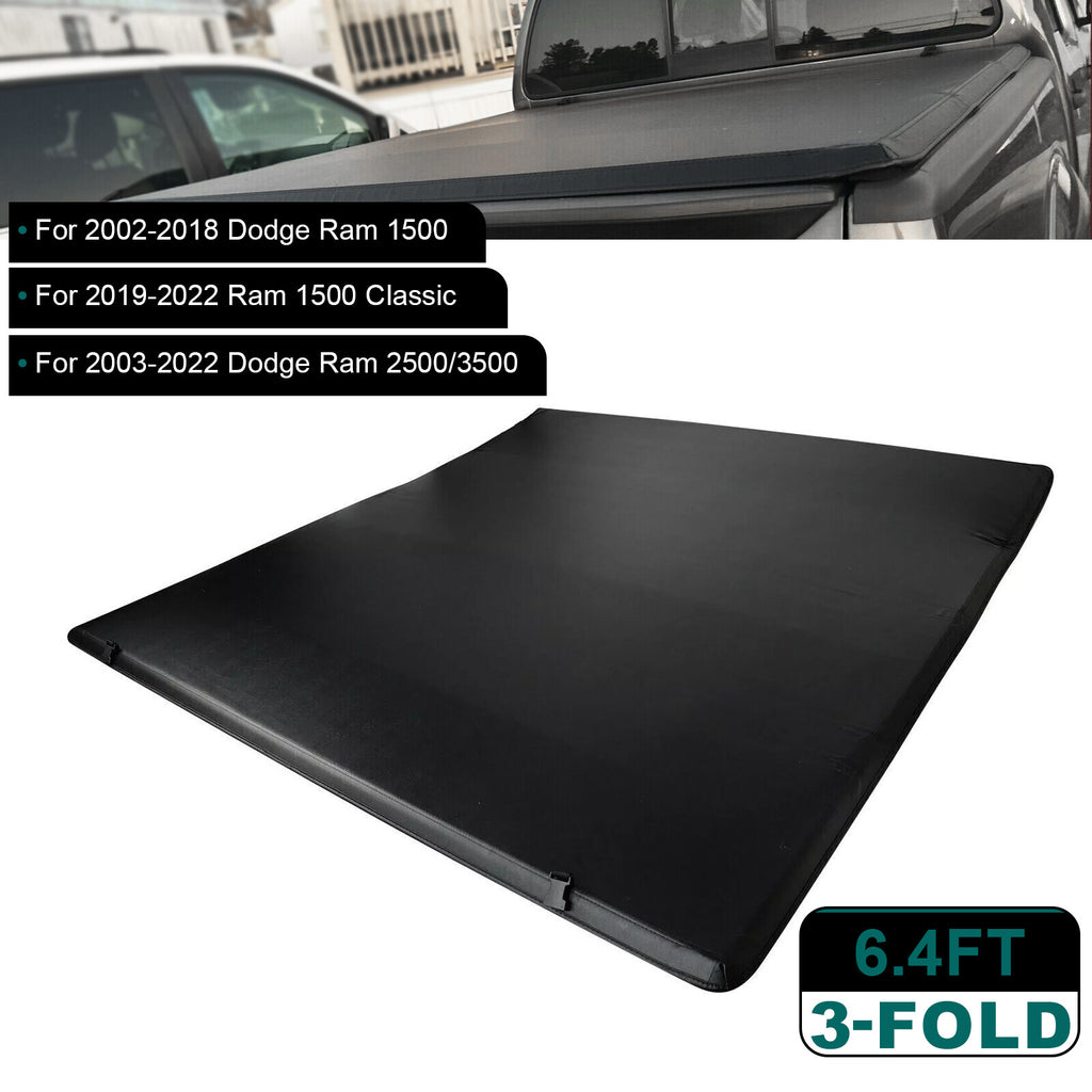 6.4Ft Tri-Fold Truck Bed Tonneau Cover Fit for 02-24 Dodge Ram 1500 2500 3500