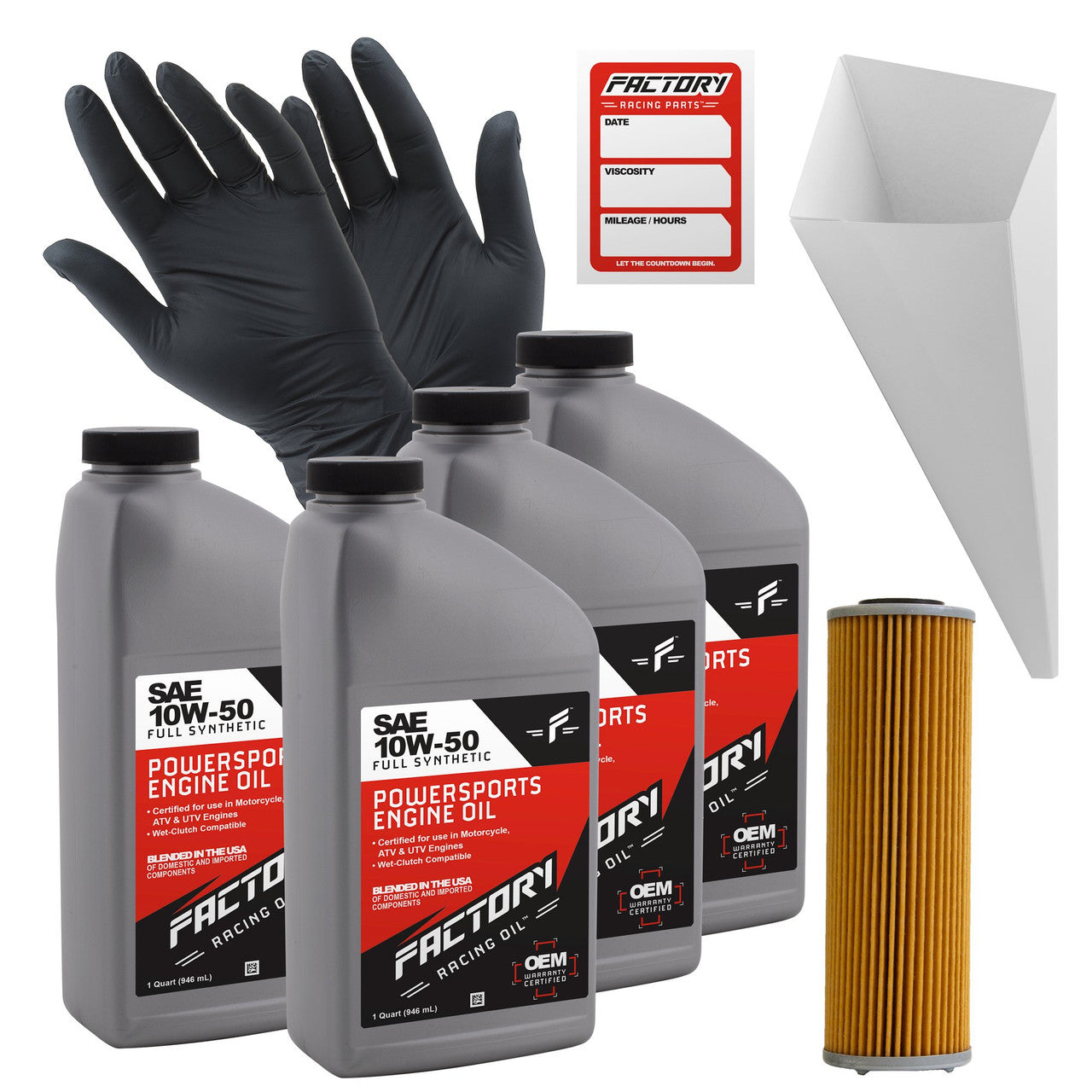 Factory Racing Parts 10W50 Oil Change Kit Fits KTM 1090 1190 1290 Adventure, 1190 RC8, 1290 Super Duke - 4 Quarts